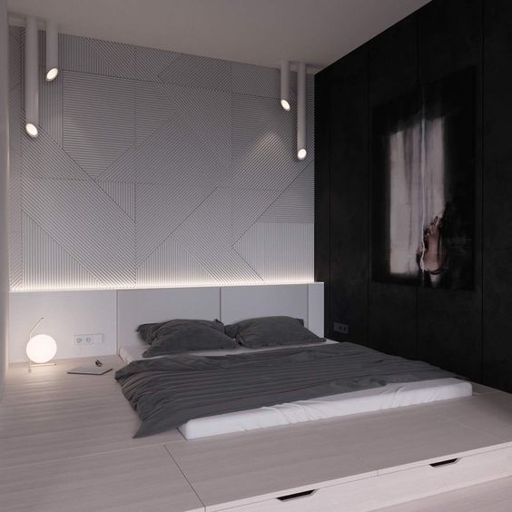 desain kamar tidur minimalis hitam putih